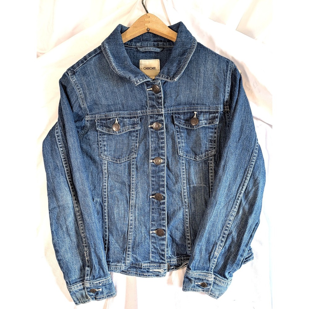 CHEROKEE Vintage Denim Jacket Medium Wash Button up Women Blue Jean Cotton